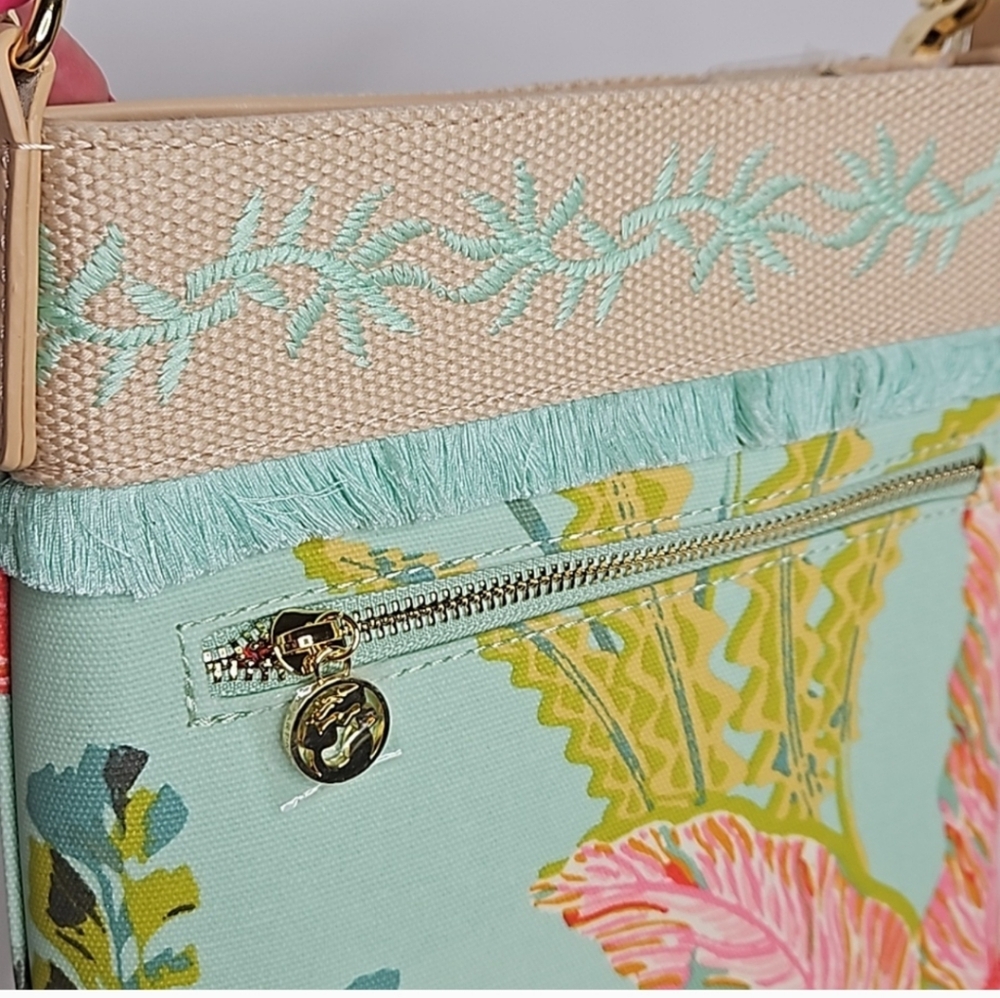Spartina 449 Hipster Queenie Tropical Floral Sea Foam Crossbody NEW - Picture 4 of 12